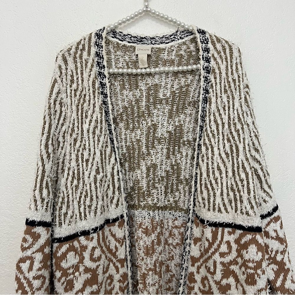 Chico’s Pattern Mix Audrey Open Front 3/4 Sleeves Cardigan Women’s Size 2 Medium - Picture 4 of 10